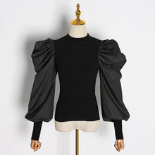 Load image into Gallery viewer, TWOTWINSTYLE Patchwork Knitting Women's Sweaters O Neck Puff Sleeve Ruched Streetwear Female Sweater Autumn Fashion New 2019