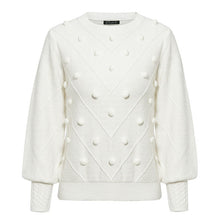 Load image into Gallery viewer, Misswim Elegant pompon white sweater women invierno 2020 Lantern sleeve knitted sweater female pullover Ladies jumper Streetwear