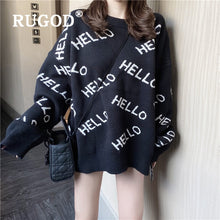 Load image into Gallery viewer, RUGOD HELLO letter pattern sweater pullovers for women o neck loose oversized sweater korean fashion casual warm pull fashion