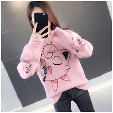 Load image into Gallery viewer, Sweater Women 2019 Cartoon Pokemon Pikachu Print Autumn Winter Causal Streetwear Sweater Long Sleeve O Neck Loose Harajuku