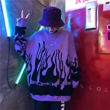 Load image into Gallery viewer, Woherb Oversize Sweater Harajuku Hip Hop Flame Fire Pullover 2020 Autumn Winter Man Women Loose Jumper Fashion Unisex Streetwear