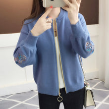 Load image into Gallery viewer, of new fund of 2019 autumn outfit embroidered with a han edition zipper sweater knit cardigan loose women's female