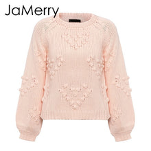 Load image into Gallery viewer, JaMerry Vintage pink hairball autumn winter sweaters ladies Long sleeve casual pullover 2019 Fashion chic loose knitted jumper
