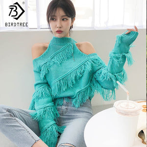 2019 Ins Winter New Women's Tassel Pullovers Sweater Sexy Turtleneck Full Sleeve Korean Casual Loose Knitted Sweater C99203K