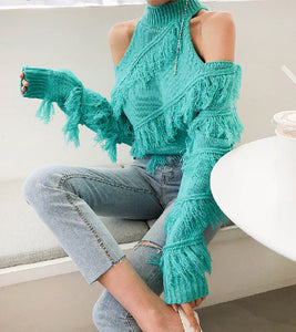 2019 Ins Winter New Women's Tassel Pullovers Sweater Sexy Turtleneck Full Sleeve Korean Casual Loose Knitted Sweater C99203K