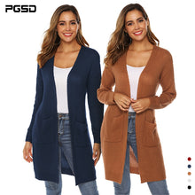 Load image into Gallery viewer, PGSD Autumn Winter solid Colored big Pocket Thickened Sweater female Mid-long Loose long sleeves Knitted cardigan Women clothes
