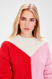 Trendyol Red With Color Block Sweater Pullover TWOAW20FH0023