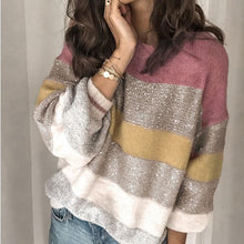 Load image into Gallery viewer, Loose Casual Patchwork Sweater Women Winter 2019 Female Knitted Pullover Long Sleeve Striped Knitted Sweaters
