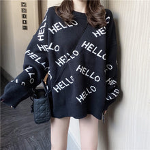 Load image into Gallery viewer, RUGOD HELLO letter pattern sweater pullovers for women o neck loose oversized sweater korean fashion casual warm pull fashion
