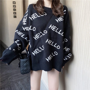 RUGOD HELLO letter pattern sweater pullovers for women o neck loose oversized sweater korean fashion casual warm pull fashion