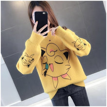 Load image into Gallery viewer, Sweater Women 2019 Cartoon Pokemon Pikachu Print Autumn Winter Causal Streetwear Sweater Long Sleeve O Neck Loose Harajuku
