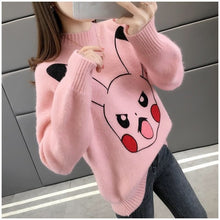 Load image into Gallery viewer, Sweater Women 2019 Cartoon Pokemon Pikachu Print Autumn Winter Causal Streetwear Sweater Long Sleeve O Neck Loose Harajuku
