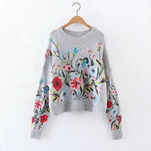 Load image into Gallery viewer, LANMREM 2020 Korean Autumn Winter fashion new solid color round collar full sleeve loose embroidered sweater women V74702
