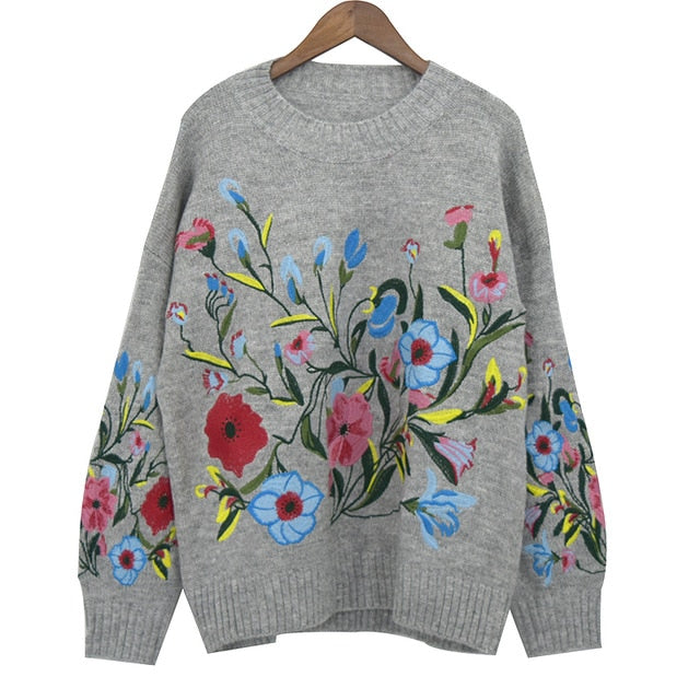 LANMREM 2020 Korean Autumn Winter fashion new solid color round collar full sleeve loose embroidered sweater women V74702