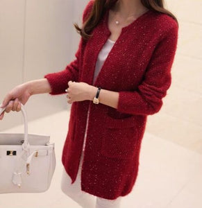 2019 Autumn and Winter New Women's Sweater Long Sweater Sweater Cardigan Thin Mohair Korean Cardigan