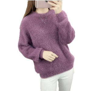 New Velvet Pullover Sweater Women Loose Warm Knitted Sweaters Elegant Casual Winter Clothes Women Jumper Casaco Feminino Q1984