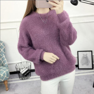 New Velvet Pullover Sweater Women Loose Warm Knitted Sweaters Elegant Casual Winter Clothes Women Jumper Casaco Feminino Q1984