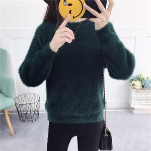 New Velvet Pullover Sweater Women Loose Warm Knitted Sweaters Elegant Casual Winter Clothes Women Jumper Casaco Feminino Q1984