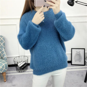 New Velvet Pullover Sweater Women Loose Warm Knitted Sweaters Elegant Casual Winter Clothes Women Jumper Casaco Feminino Q1984