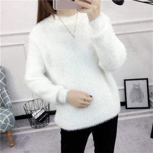 New Velvet Pullover Sweater Women Loose Warm Knitted Sweaters Elegant Casual Winter Clothes Women Jumper Casaco Feminino Q1984