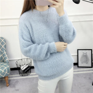 New Velvet Pullover Sweater Women Loose Warm Knitted Sweaters Elegant Casual Winter Clothes Women Jumper Casaco Feminino Q1984