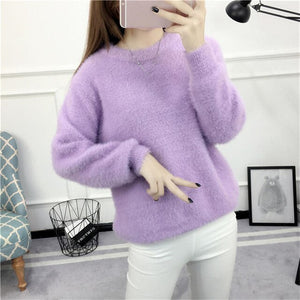 New Velvet Pullover Sweater Women Loose Warm Knitted Sweaters Elegant Casual Winter Clothes Women Jumper Casaco Feminino Q1984