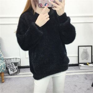 New Velvet Pullover Sweater Women Loose Warm Knitted Sweaters Elegant Casual Winter Clothes Women Jumper Casaco Feminino Q1984