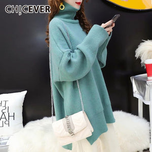 CHICEVER Korean Knitted Sweater Women Turtleneck Lantern Long Sleeve Oversize Pullover Sweaters Female 2020 Autumn Fashion New