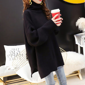 CHICEVER Korean Knitted Sweater Women Turtleneck Lantern Long Sleeve Oversize Pullover Sweaters Female 2020 Autumn Fashion New