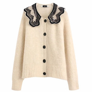 2020 women high street sequins embroidery knitting sweater female long sleeve button casual slim cardigan chic leisure tops S247