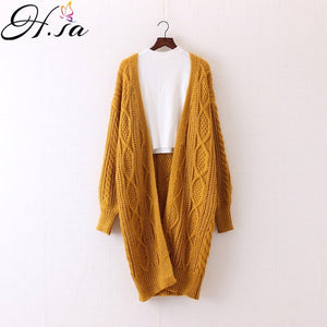 H.SA Winter Autumn Long Female Cardigans Latern Sleeve Casual Knitted Poncho Sweaters Oversized Long Cardigans Korean sueter