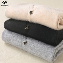 Load image into Gallery viewer, Star buckle 100% cashmere cardigan women thin coat short section autumn v-neck collar long sleeve sweater female outwear
