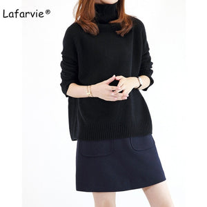 Lafarvie 2019 New Cashmere Blended Knitted Sweater Women Tops Turtleneck Autumn Winter Female Pullover Loose Casual Warm Sweater