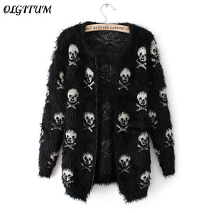 2019 Autumn Winter new women sweater knit wool sweater skull head hippocampus fashion cardigan loose sweater coat