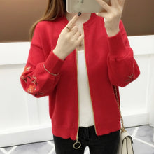 Load image into Gallery viewer, of new fund of 2019 autumn outfit embroidered with a han edition zipper sweater knit cardigan loose women&#39;s female
